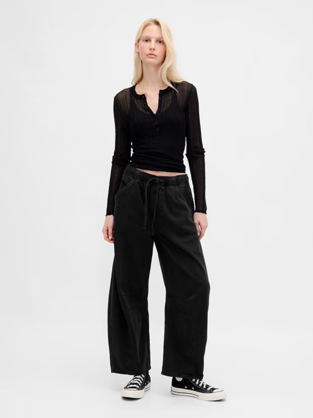 NWT Black GAP L Mid Rise Ultra Soft Easy Horseshoe Jeans Wide Leg